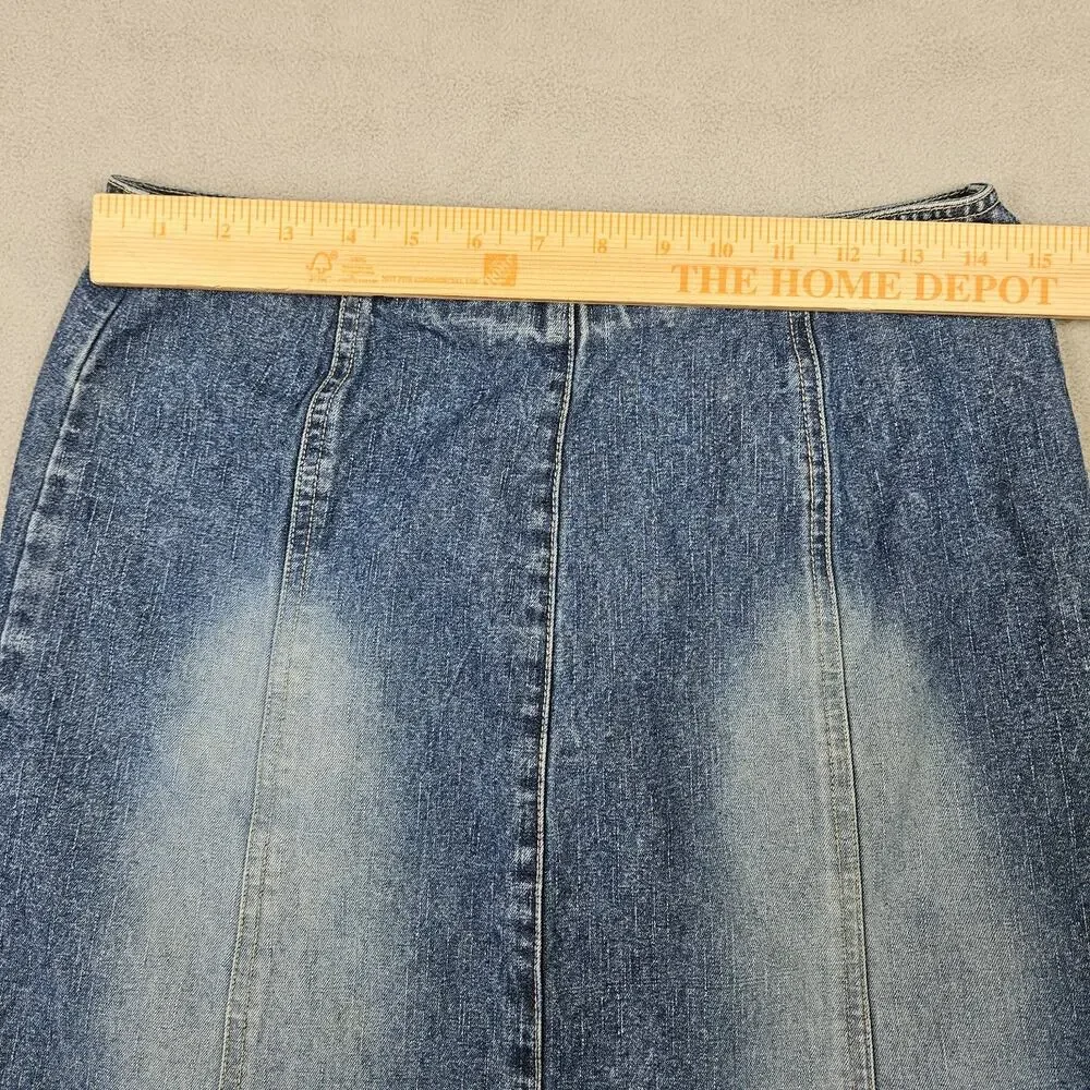Vintage Quizz New York Denim‎ Skirt 9/10 Frayed Hem Midi Skirt Preppy Y2K Grunge